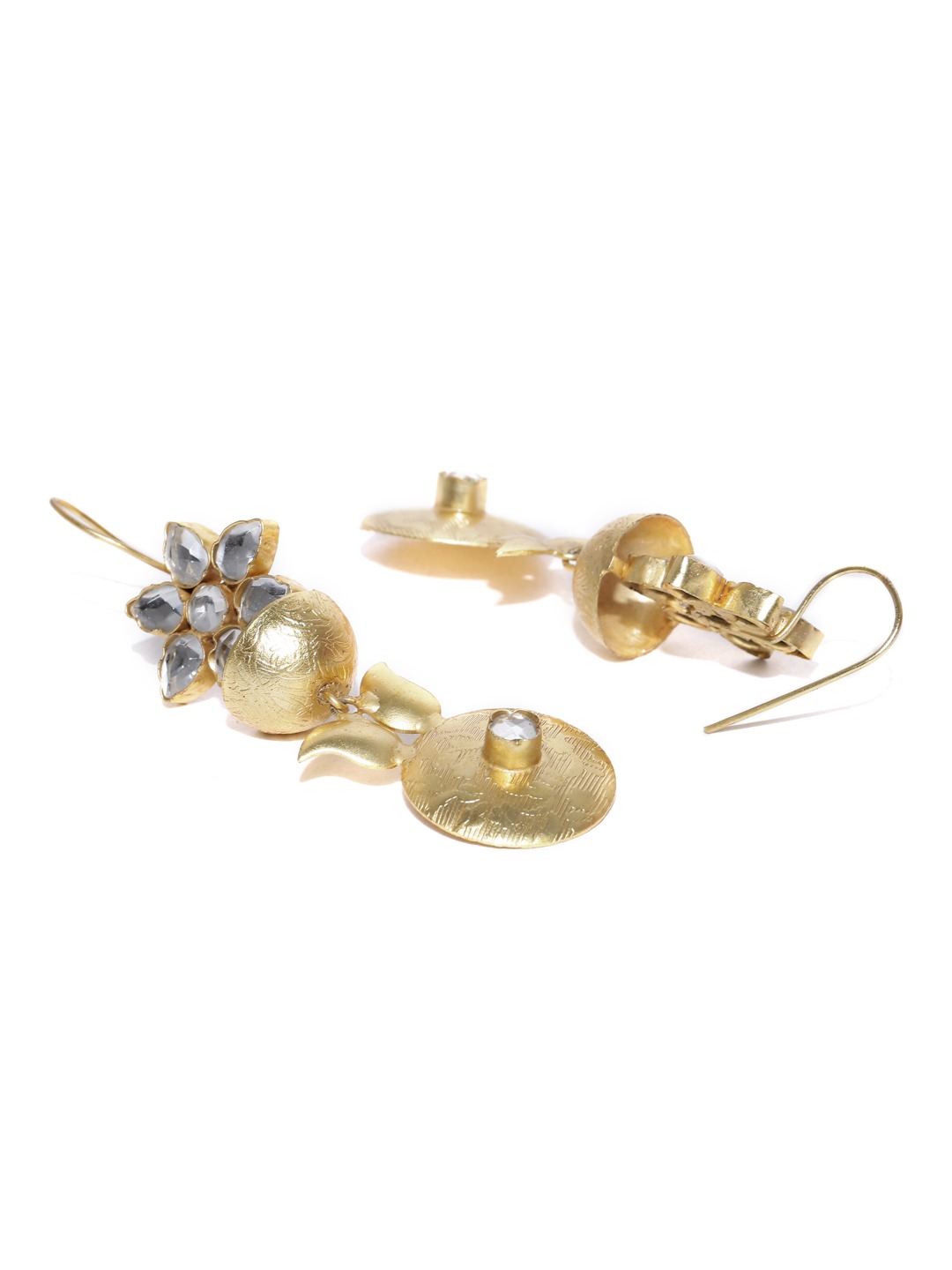 YouBella Gold-Plated Stone-Studded Floral Drop Earrings